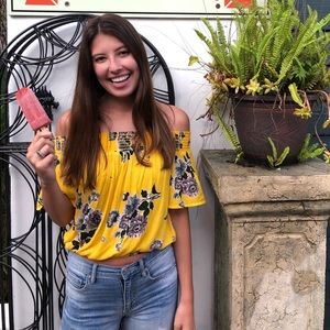 Yellow Floral Off the Shoulder Top